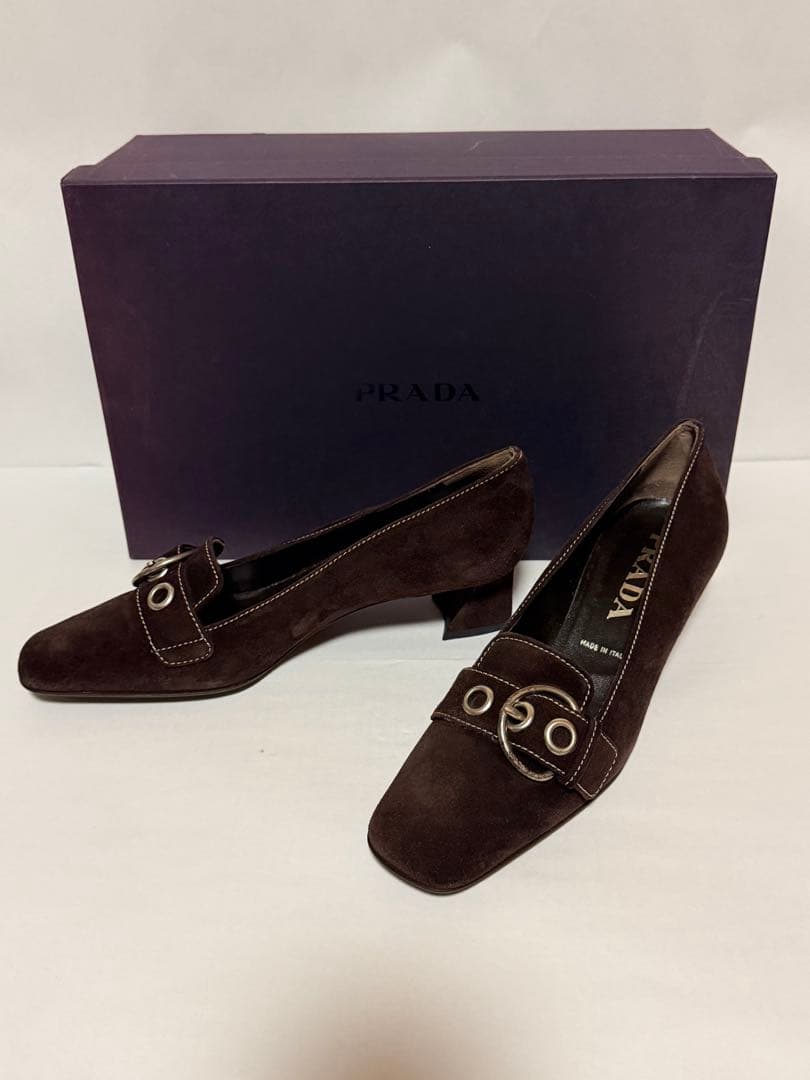 新品未使用　PRADA ダークブラウン スエード ローファー　プラダ35.5