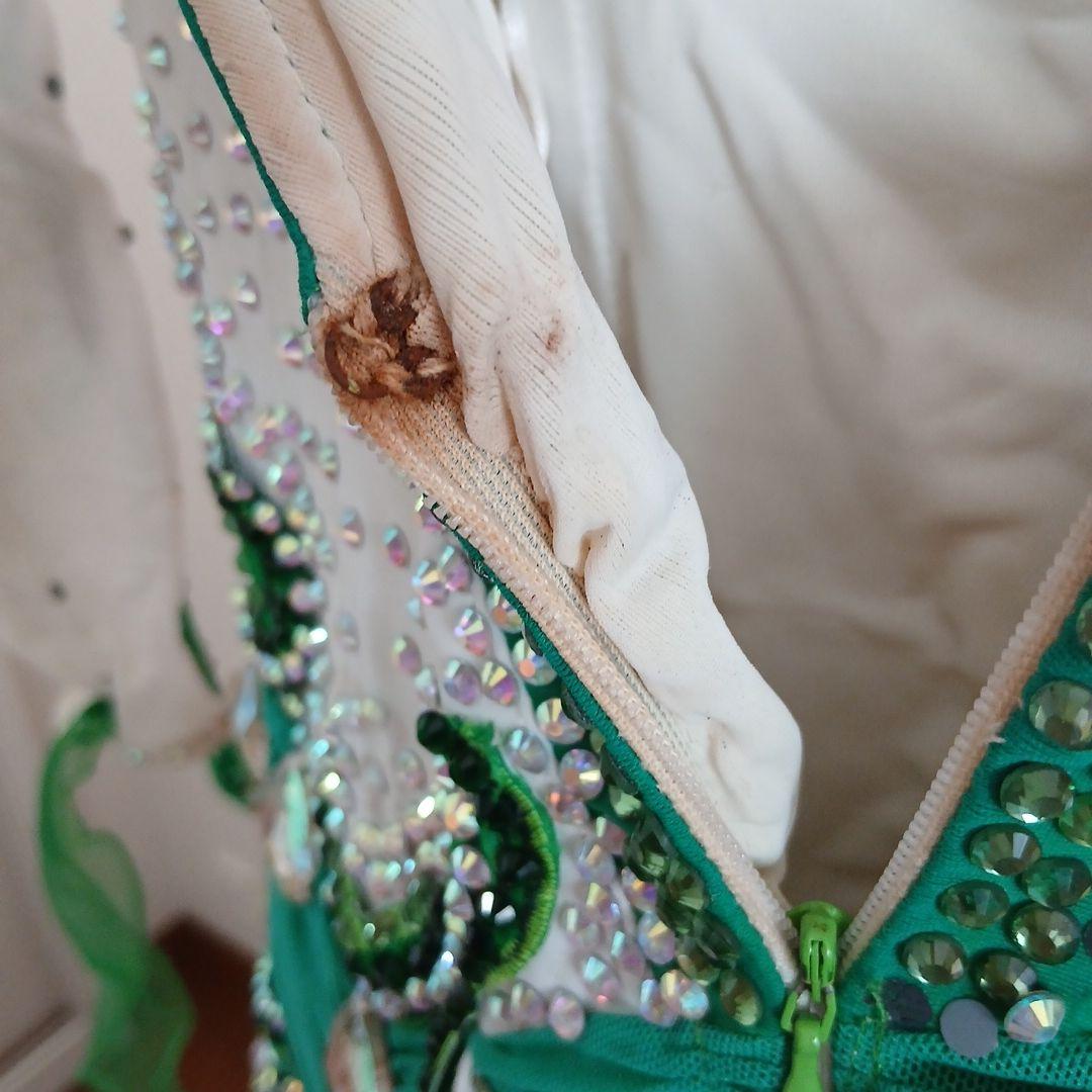 社交ダンスモダンドレス　腕付き　緑　白