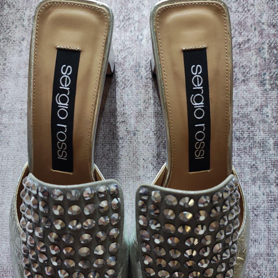 sergio rossi シルバー ストーン装飾 ミュール