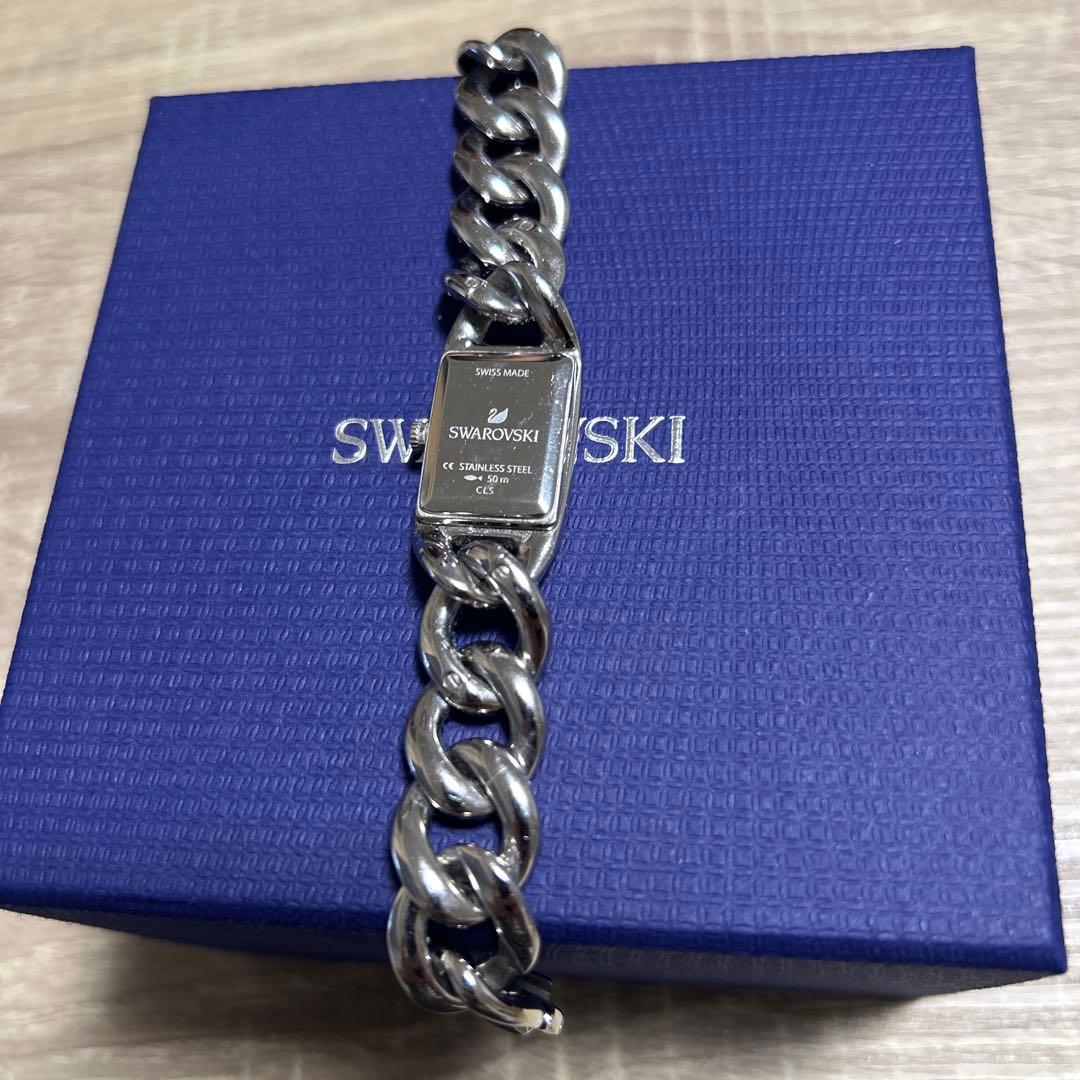 【美品】SWAROVSKI シルバー チェーン腕時計