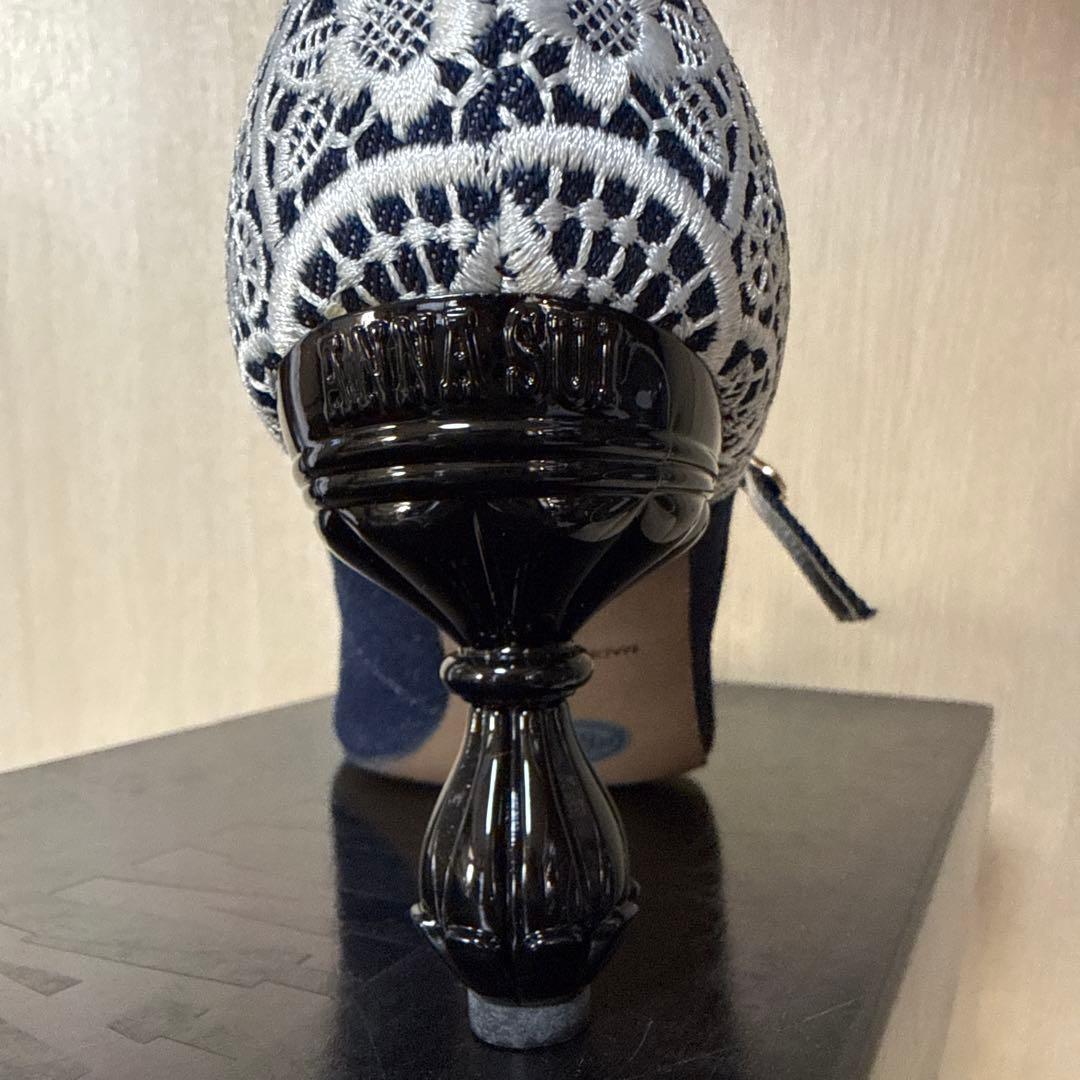 【未使用】ANNA SUI デニム生地レース刺繍メリージェーンシューズ