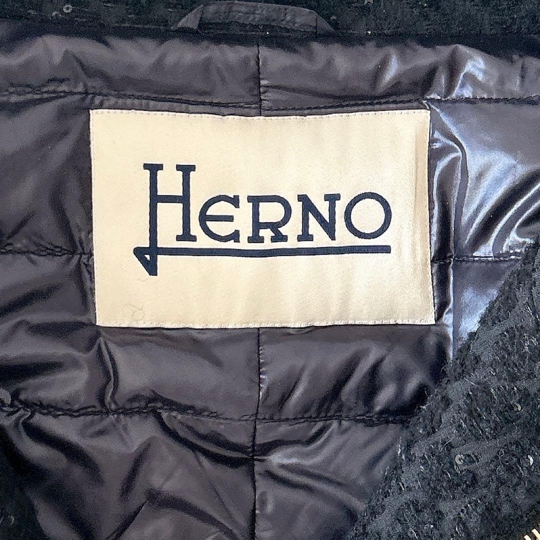 美品 ヘルノ HERNO ウール アルパカ混 ダウンコート ジャガード ブラック