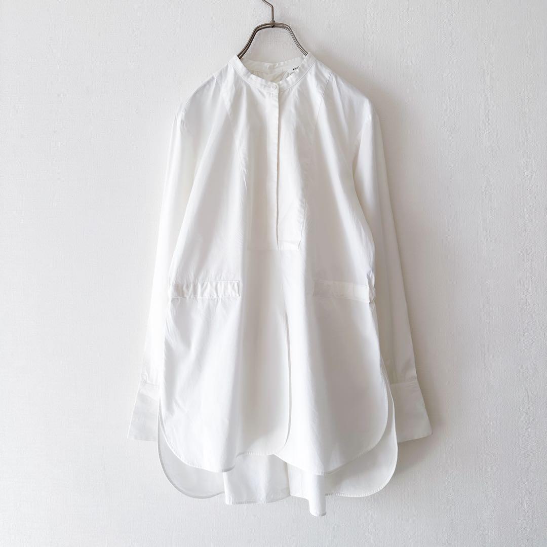 ENFOLD バンドカラー ロングシャツ 38 バックリボン ノーカラー 白