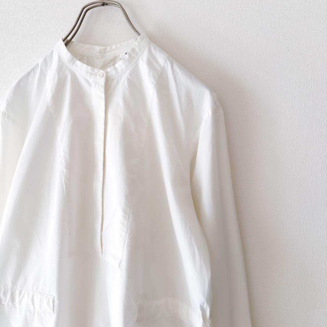 ENFOLD バンドカラー ロングシャツ 38 バックリボン ノーカラー 白
