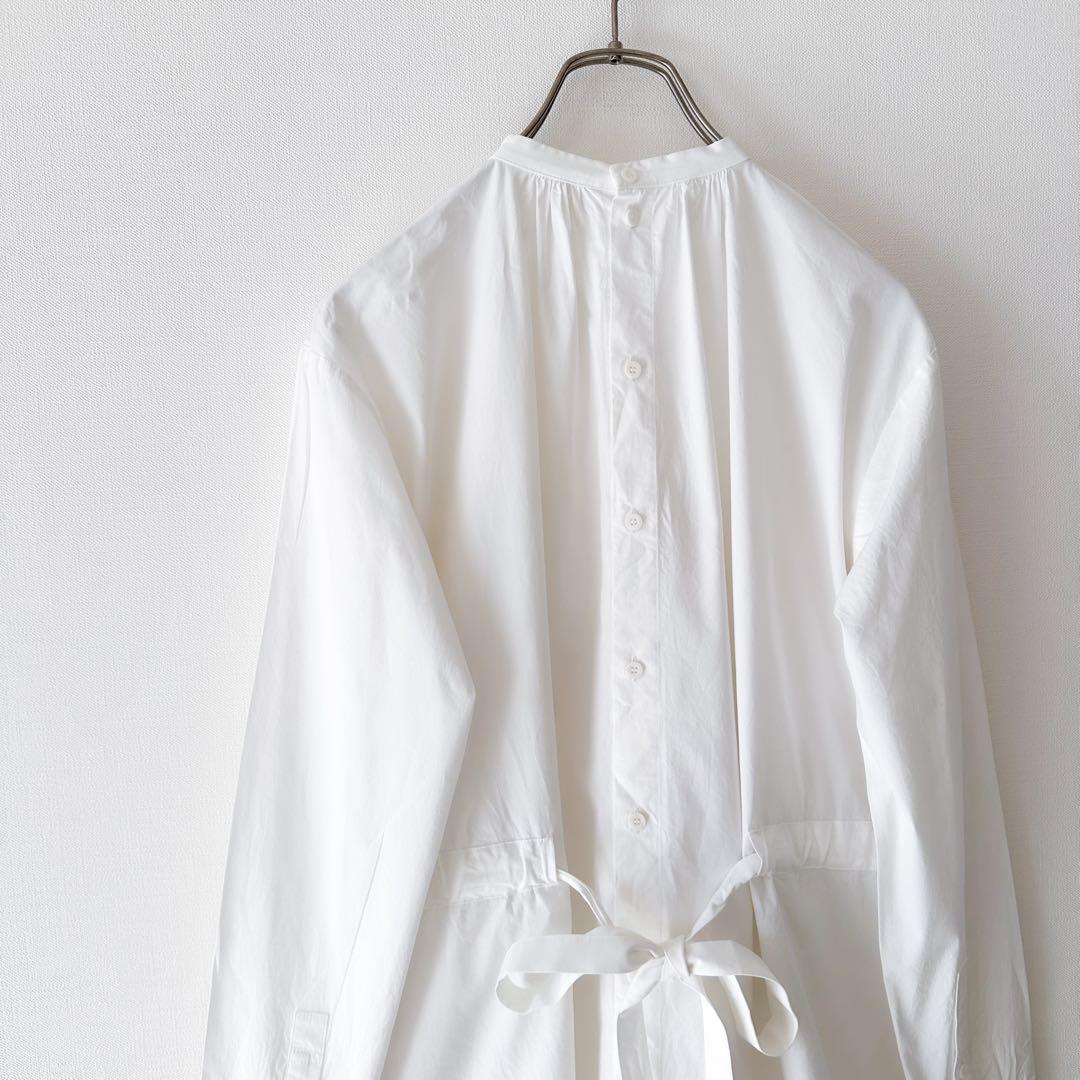 ENFOLD バンドカラー ロングシャツ 38 バックリボン ノーカラー 白