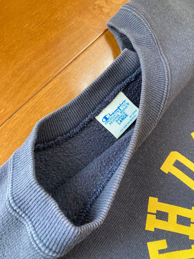 チャンピオン リバースウィーブ 青タグ 復刻 3段プリント スウェット ネイビー