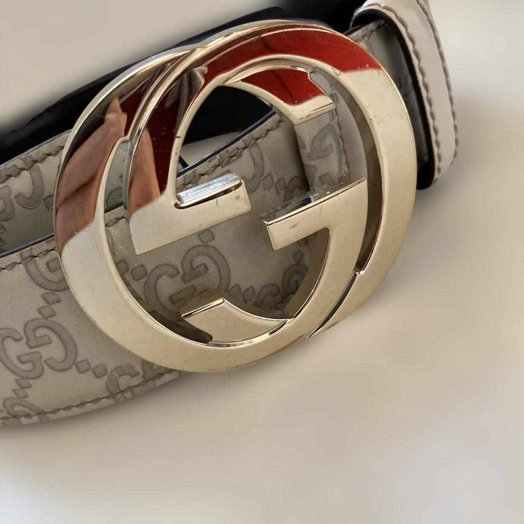 GUCCI オフホワイト　GGパターン レザーベルト