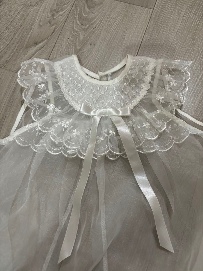 ミキハウス　ホワイト ベビードレスセット 帽子付き