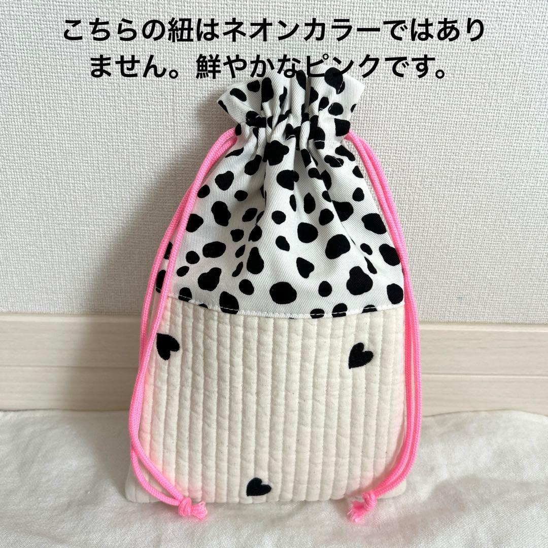 入園入学4点セット　【白地黒ハートヌビ×ダルメシアン】　女の子　ナップサック