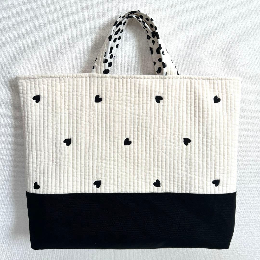 入園入学4点セット　【白地黒ハートヌビ×ダルメシアン】　女の子　ナップサック