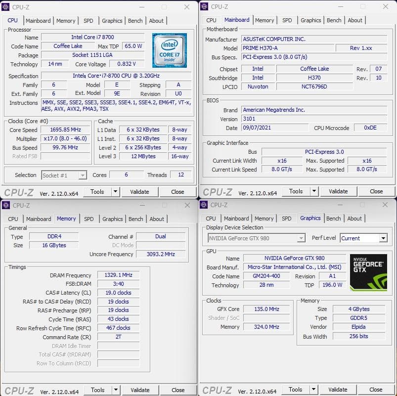 ゲーミングPC　i7-8700 GTX980 GALLERIA