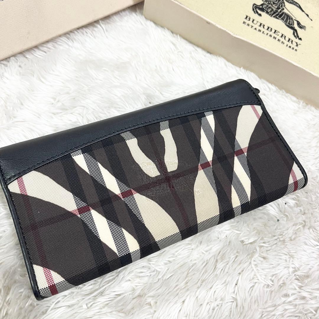 Burberry バーバリー レザー 長財布 ノバチェック ゼブラ柄