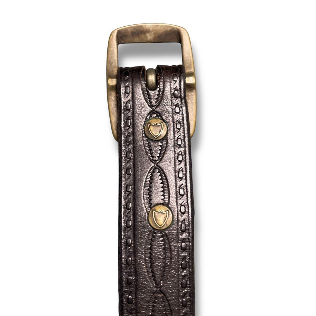 HTC ターコイズ　カービングレザー　編み込みベルト　ナロー　サイズ36