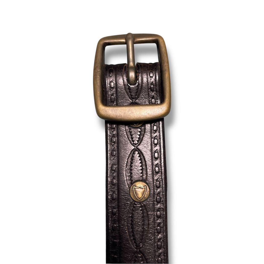 HTC ターコイズ　カービングレザー　編み込みベルト　ナロー　サイズ36