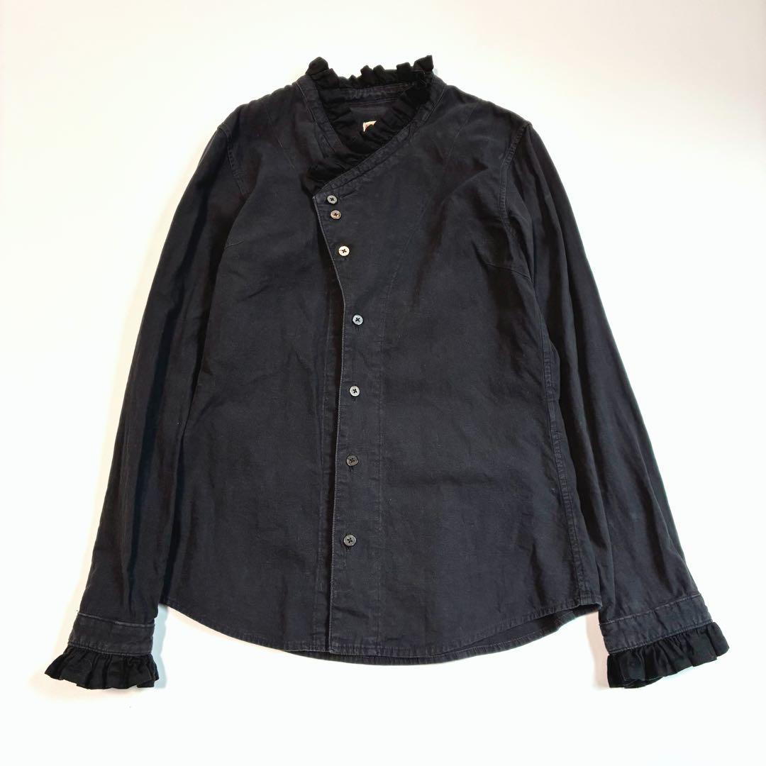 KAPITALキャピタル コットン フリルシャツ ブラック 長袖 日本製