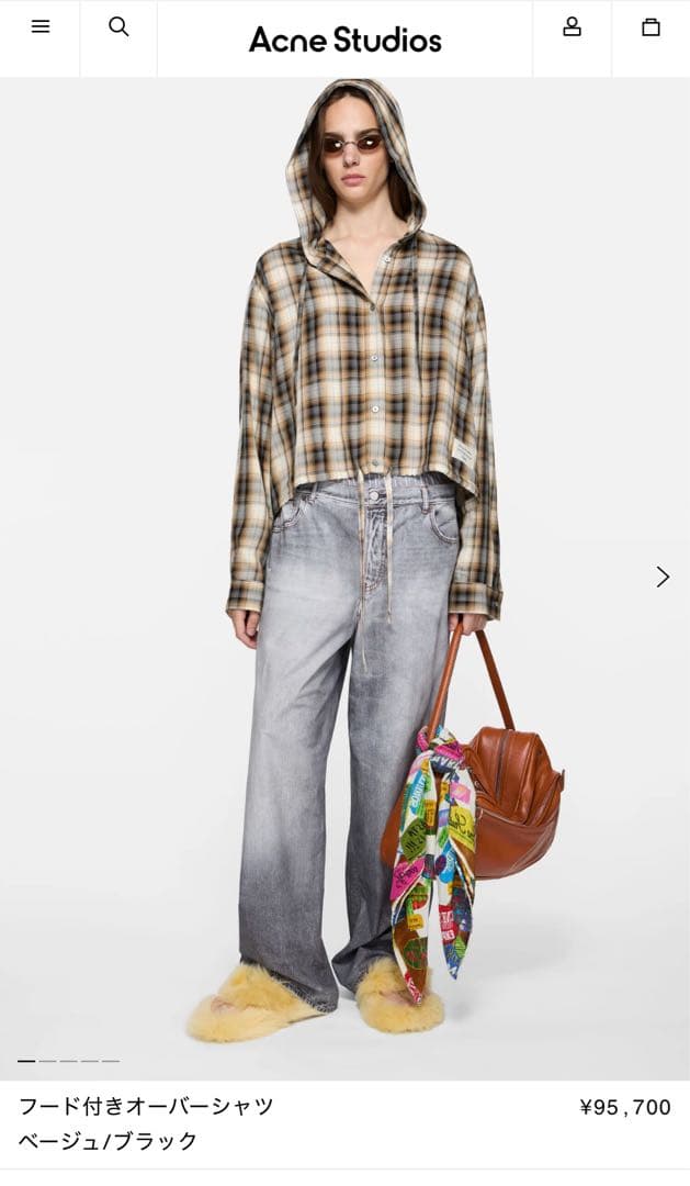 アクネストゥディオズ　チェックフード付きオーバーシャツ