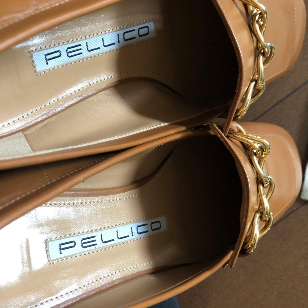 PELLICO ブラウンレザー ローファー チェーン付き