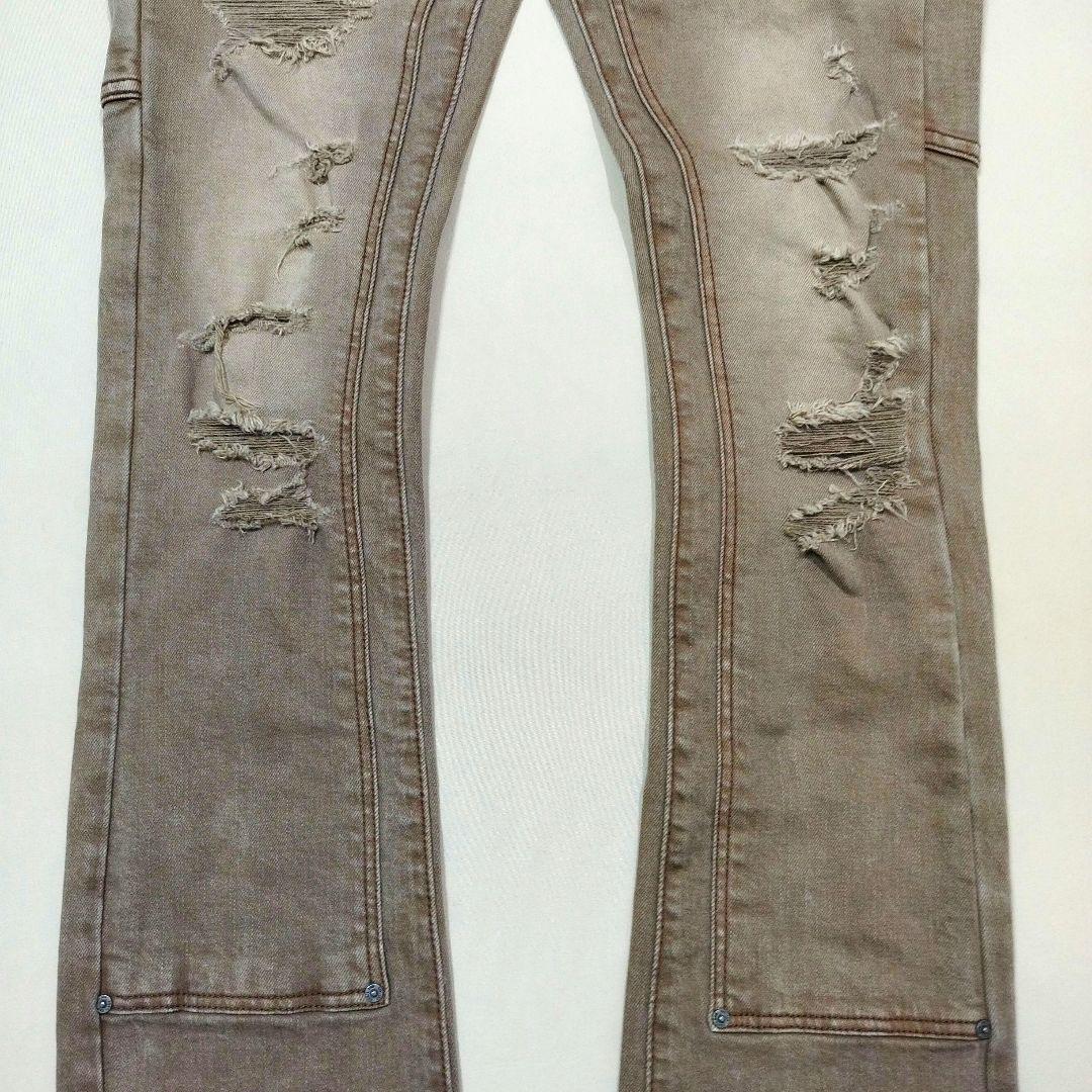 ESNTL LAB　ハードダメージフレアデニムパンツ　ビンテージ加工　茶系　30