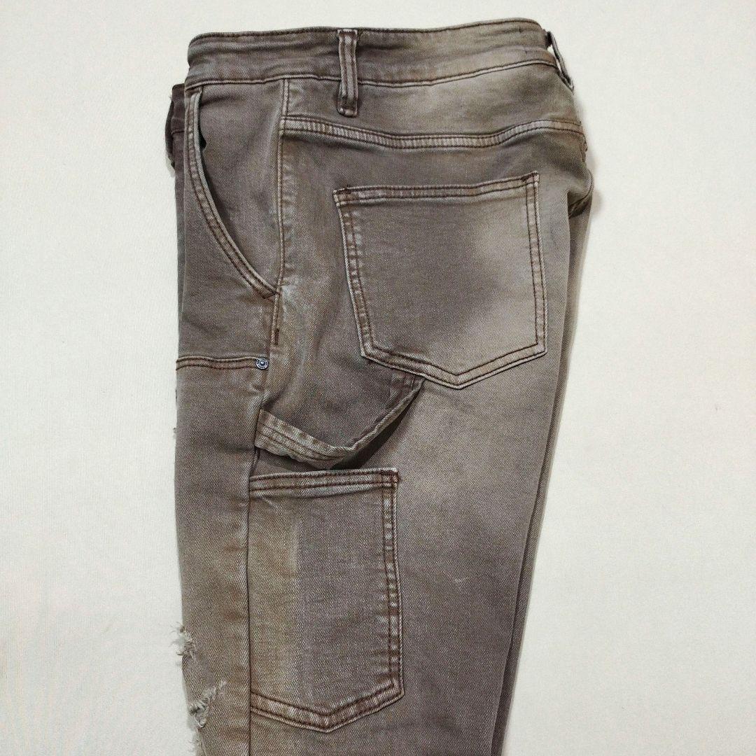 ESNTL LAB　ハードダメージフレアデニムパンツ　ビンテージ加工　茶系　30