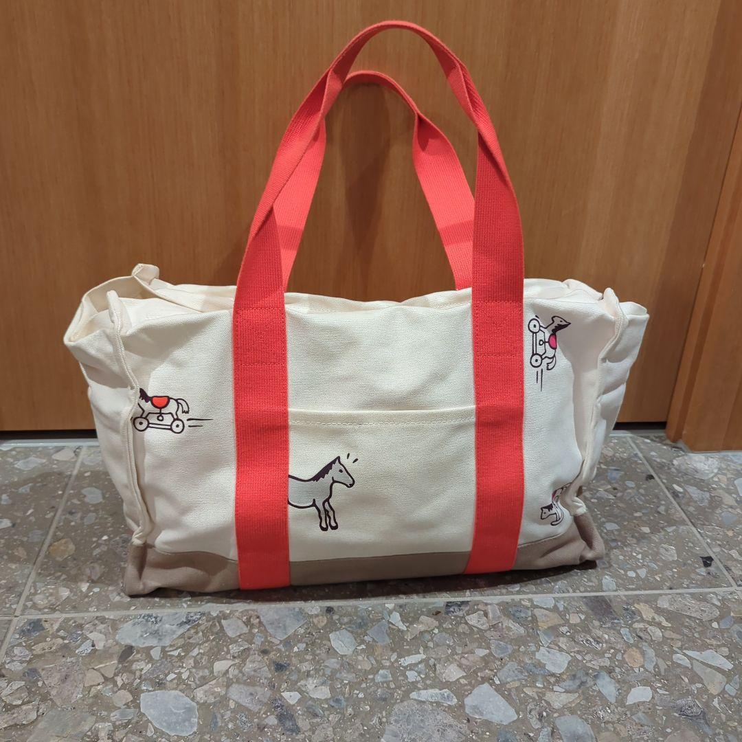 たあ　HERMES マザーズバッグ クリーム/赤 動物イラスト付き