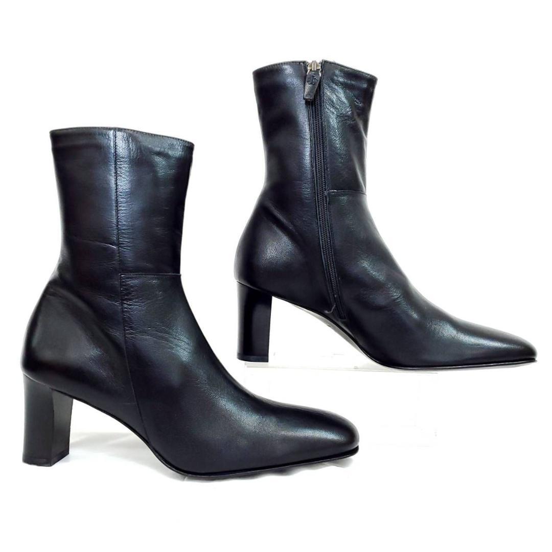 ローレンラルフローレン　新品　ショートブーツ　サイドジップ　スクエア　レザー