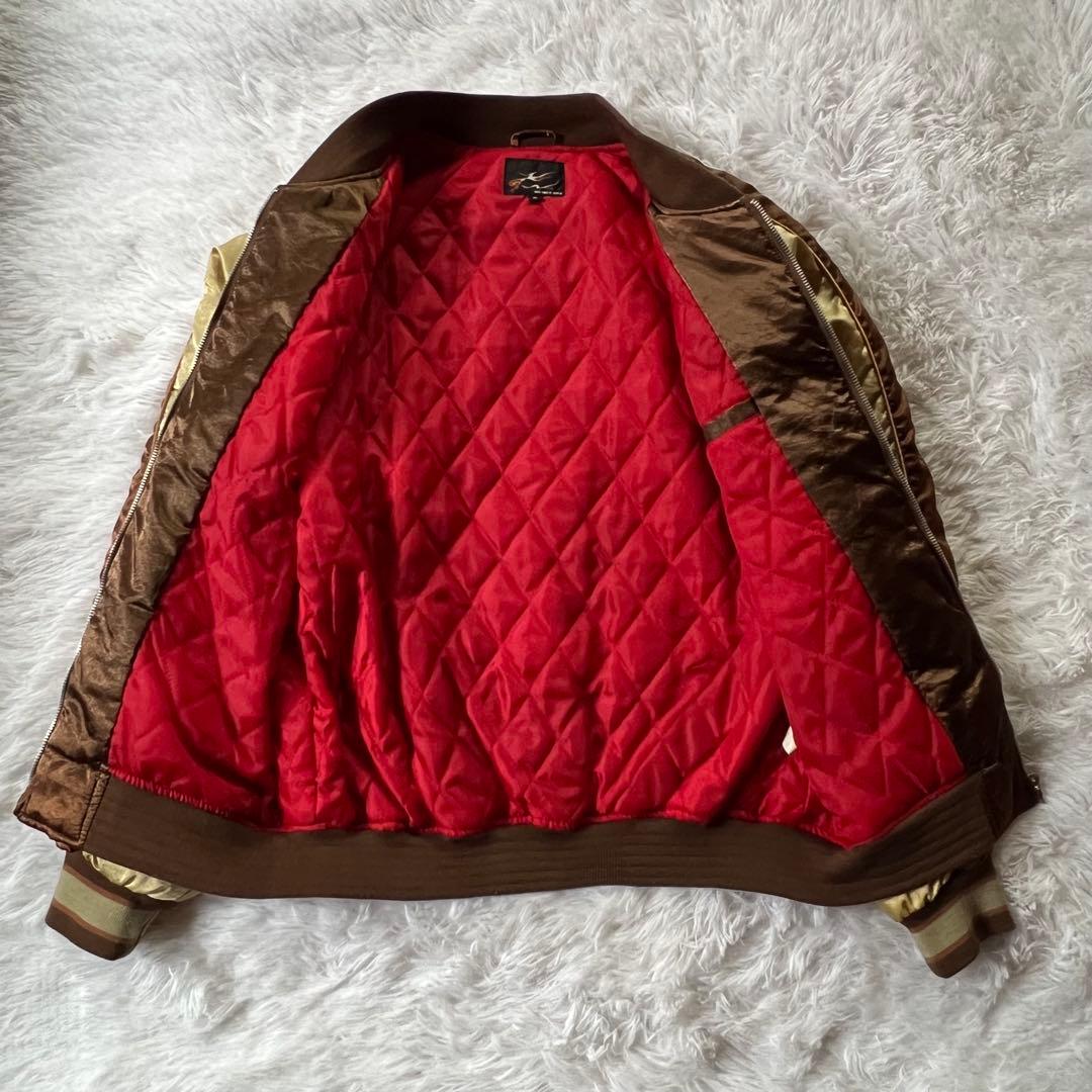 スカジャン ハワイ 刺繍 Aloha Hawaii 光沢ブラウン Mサイズ　中綿