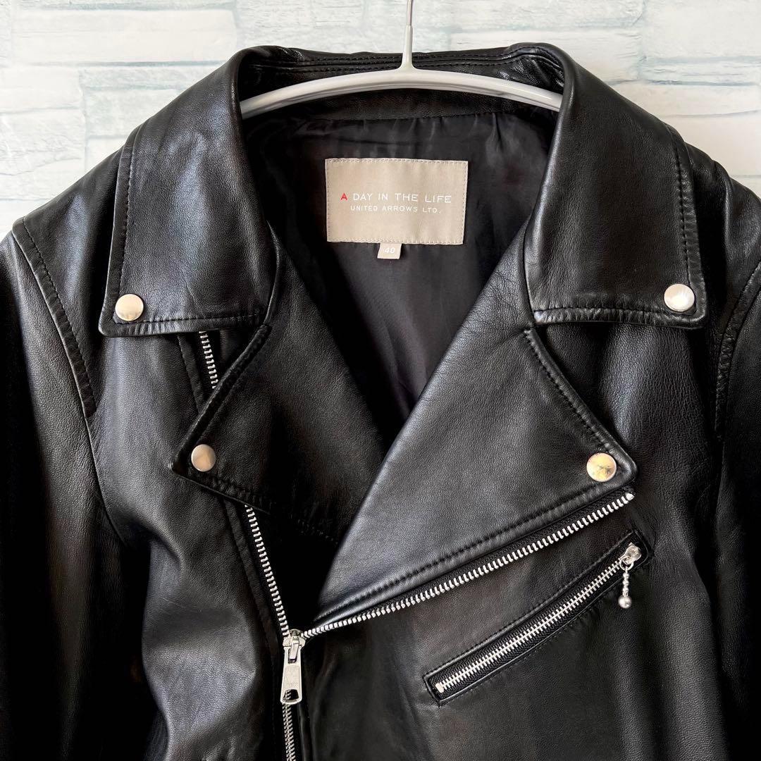 UNITED ARROWS⭐️本革ダブルライダースジャケット、黒色、サイズ40