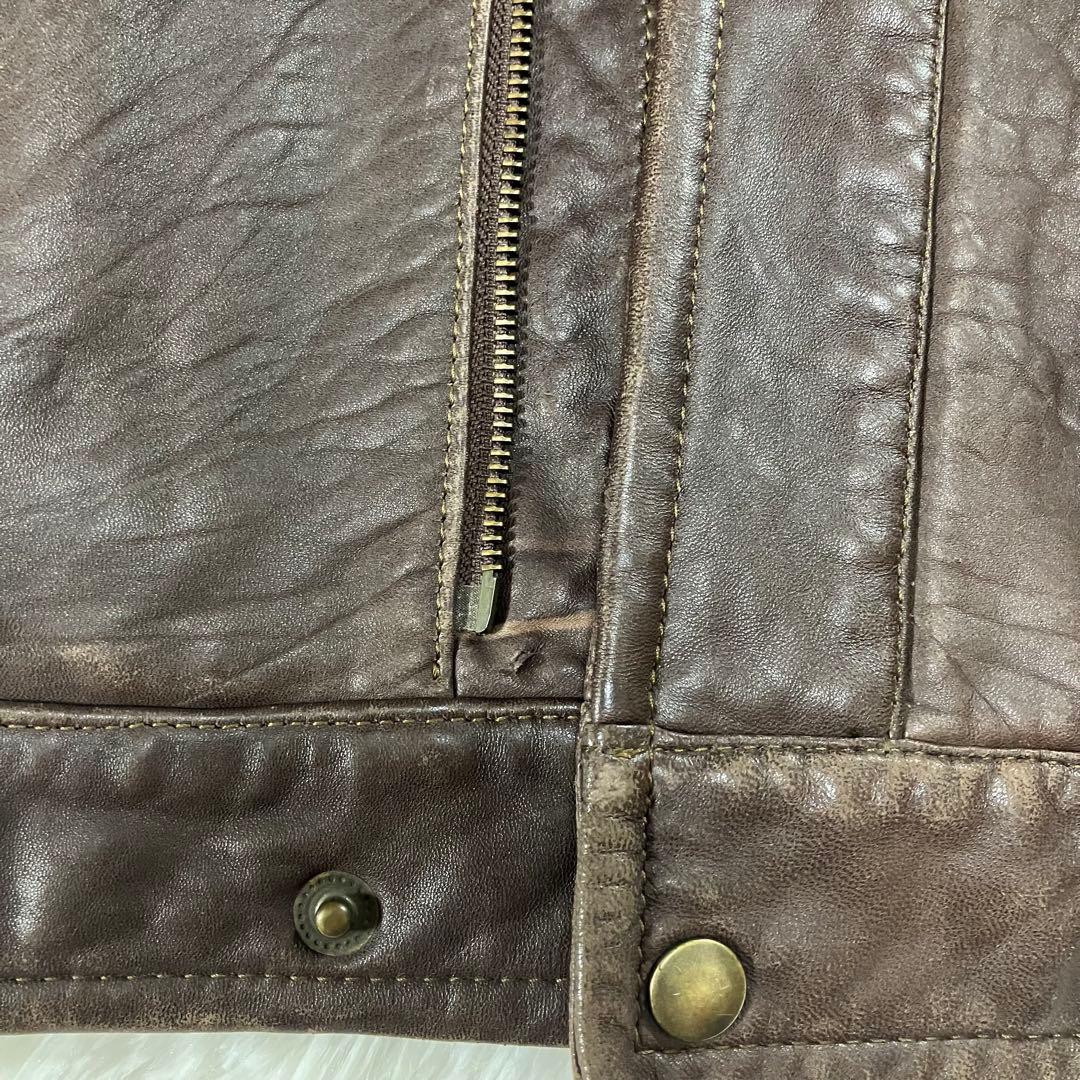 オールド ラムレザー 短丈ジャケット メンズ ブラウンL 古着 羊革 90s