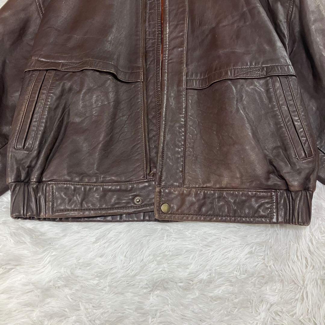オールド ラムレザー 短丈ジャケット メンズ ブラウンL 古着 羊革 90s