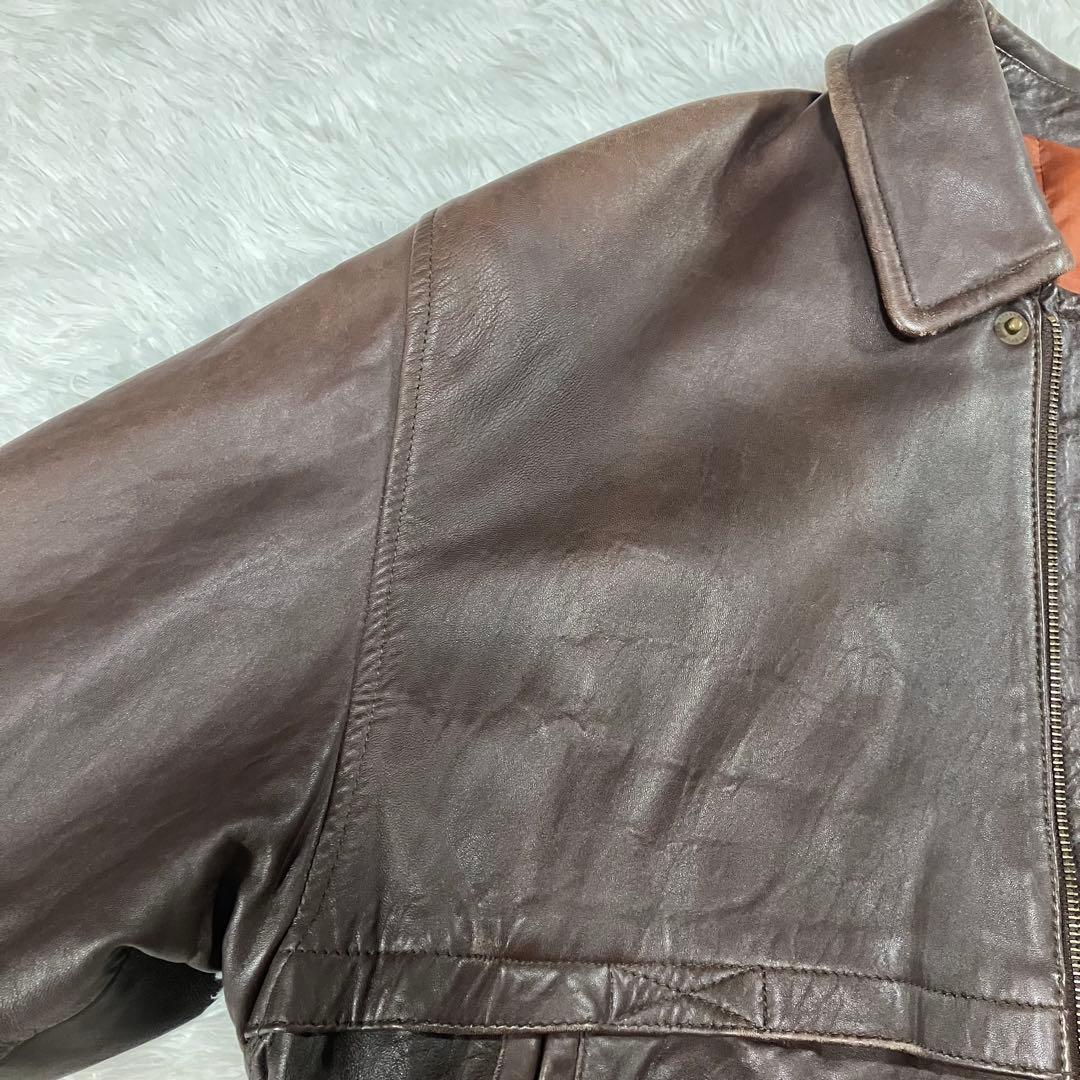 オールド ラムレザー 短丈ジャケット メンズ ブラウンL 古着 羊革 90s