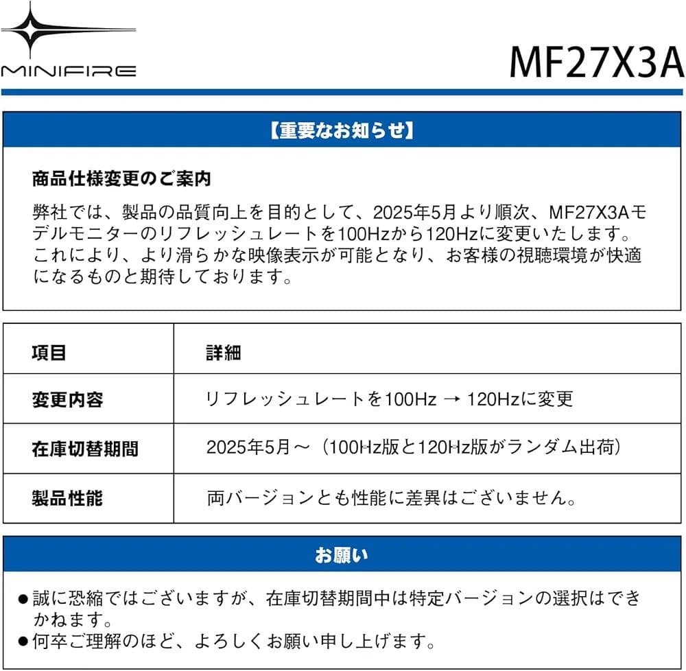 【新品未開封】MINIFIRE 27インチ FHD IPS モニター