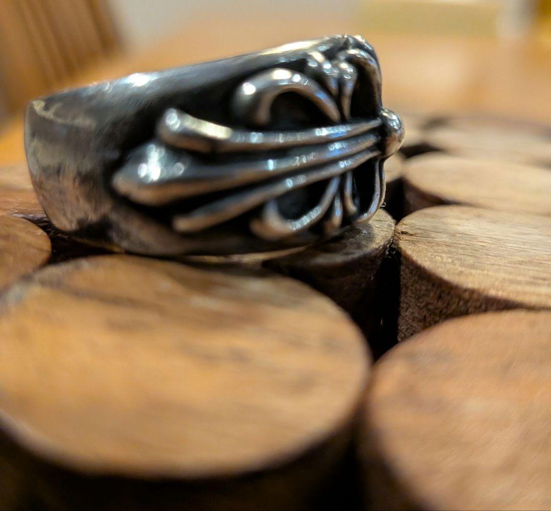 ヴィンテージ シルバー925 フローラルクロスリング18から19号（約19g）