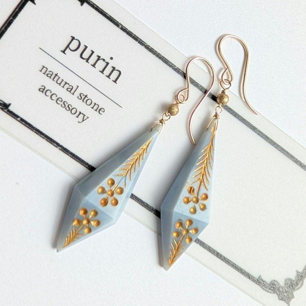 フローライト 桜カービング フープピアス