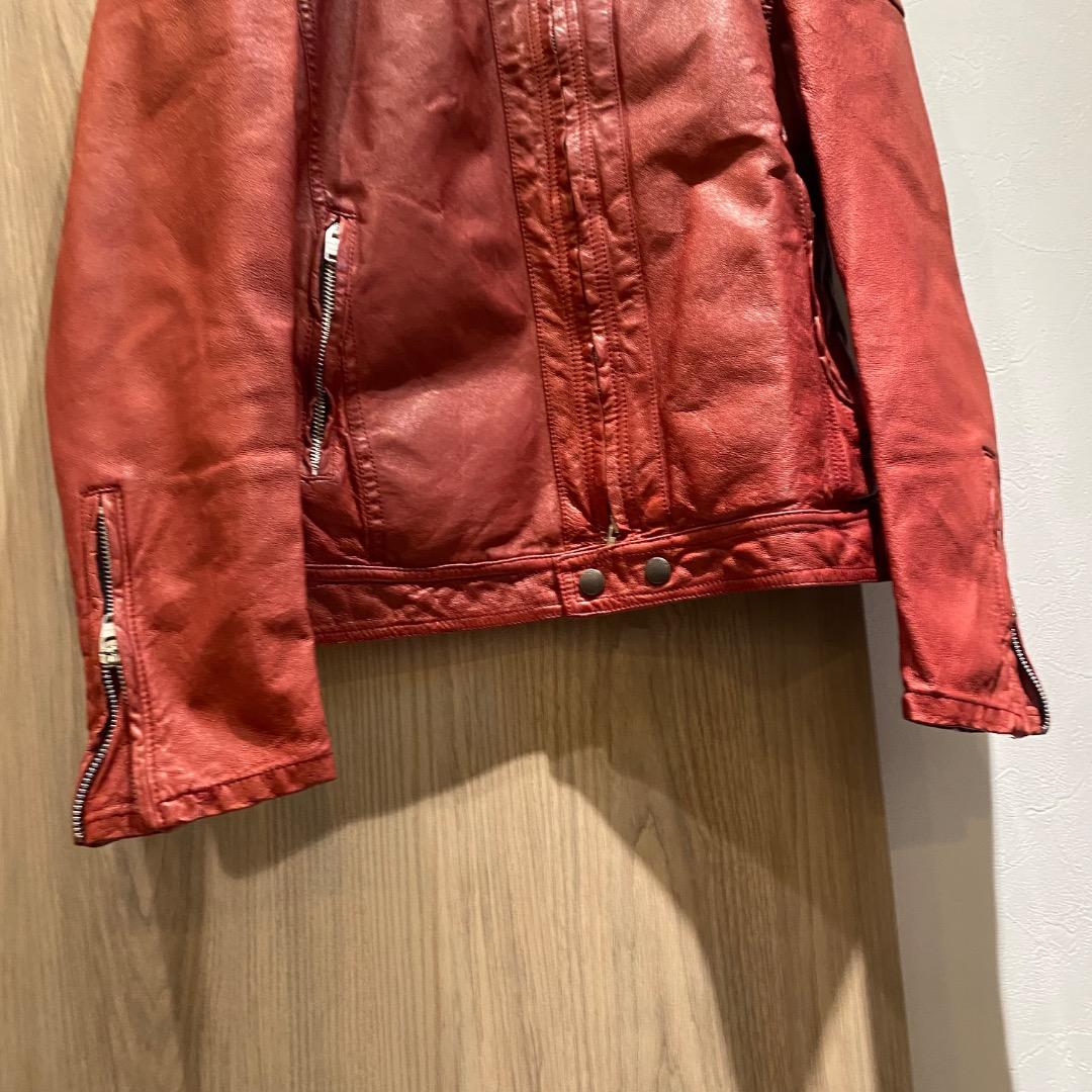 STIMULUS y2k ショート丈 豚革 シングルライダースジャケット 赤