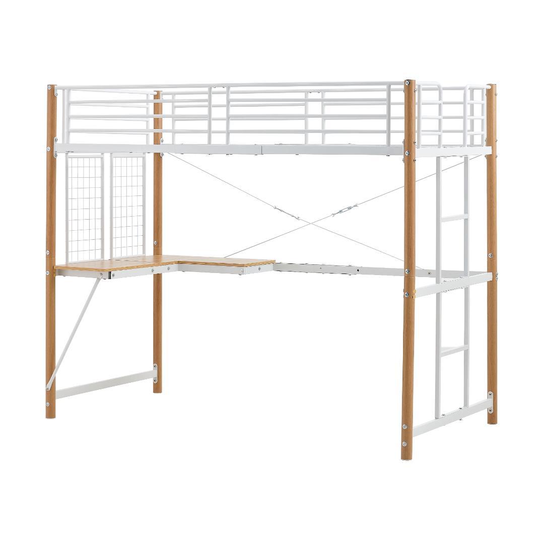 数量限定セール！ロフトベッド デスク・スチールネット付き二段ベッド WHITE