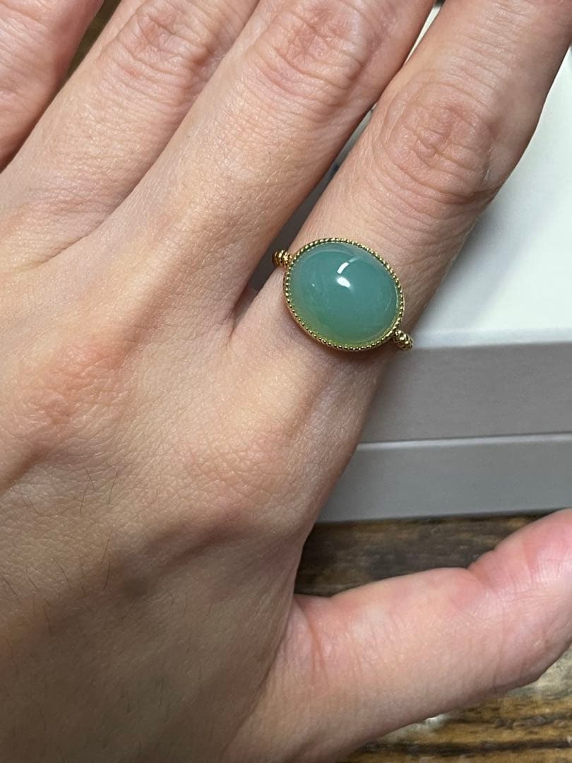 指輪　K18YG　11号　グリーンカルセドニー 12×10cm　1回半日使用