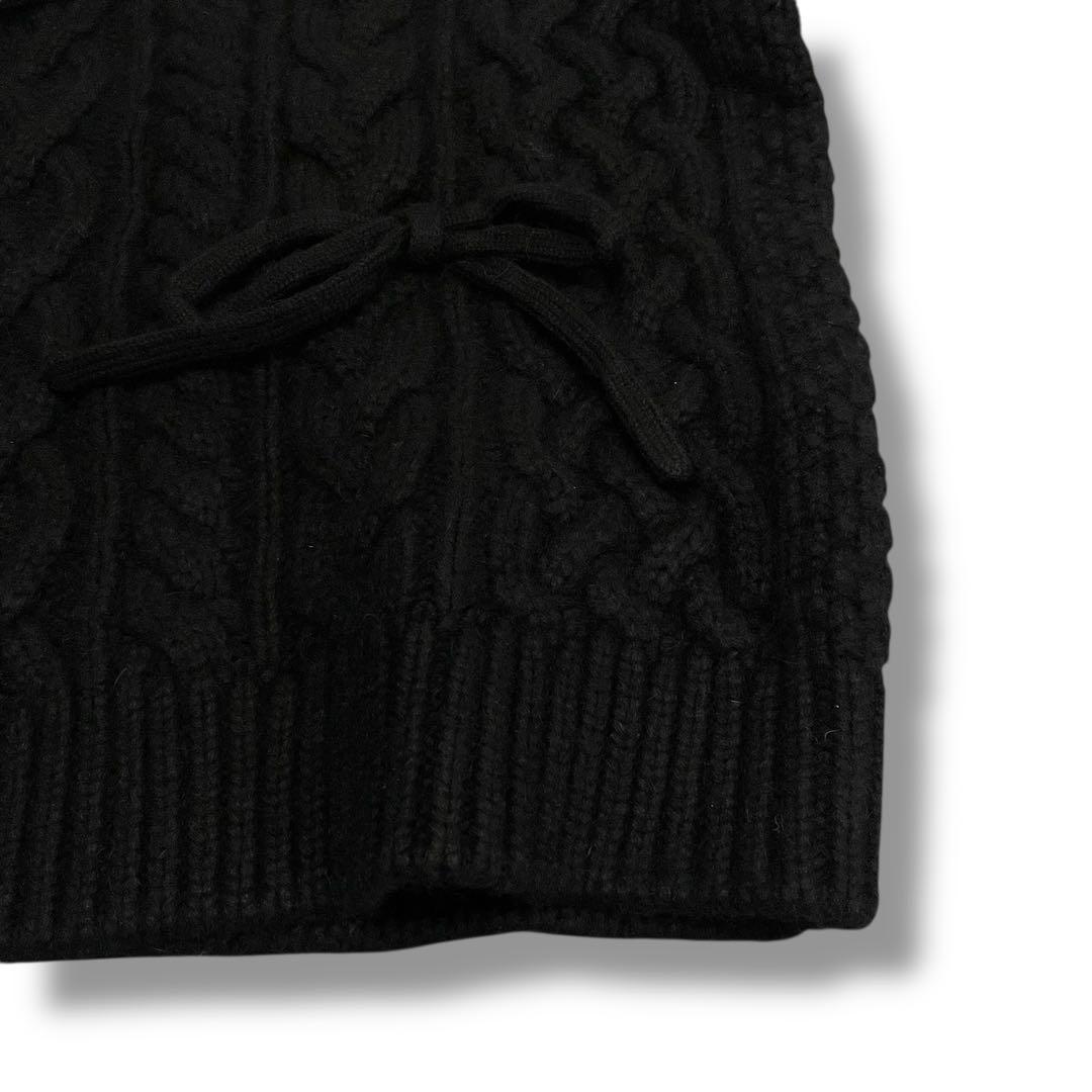 美品✨ ジプソフィア ケーブルニット ウール プルオーバー リボン付 ブラック