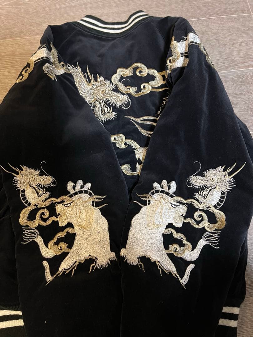 【美品】希少 星姫 hoshihime スカジャン　龍虎　黒　別珍　サイズフリー