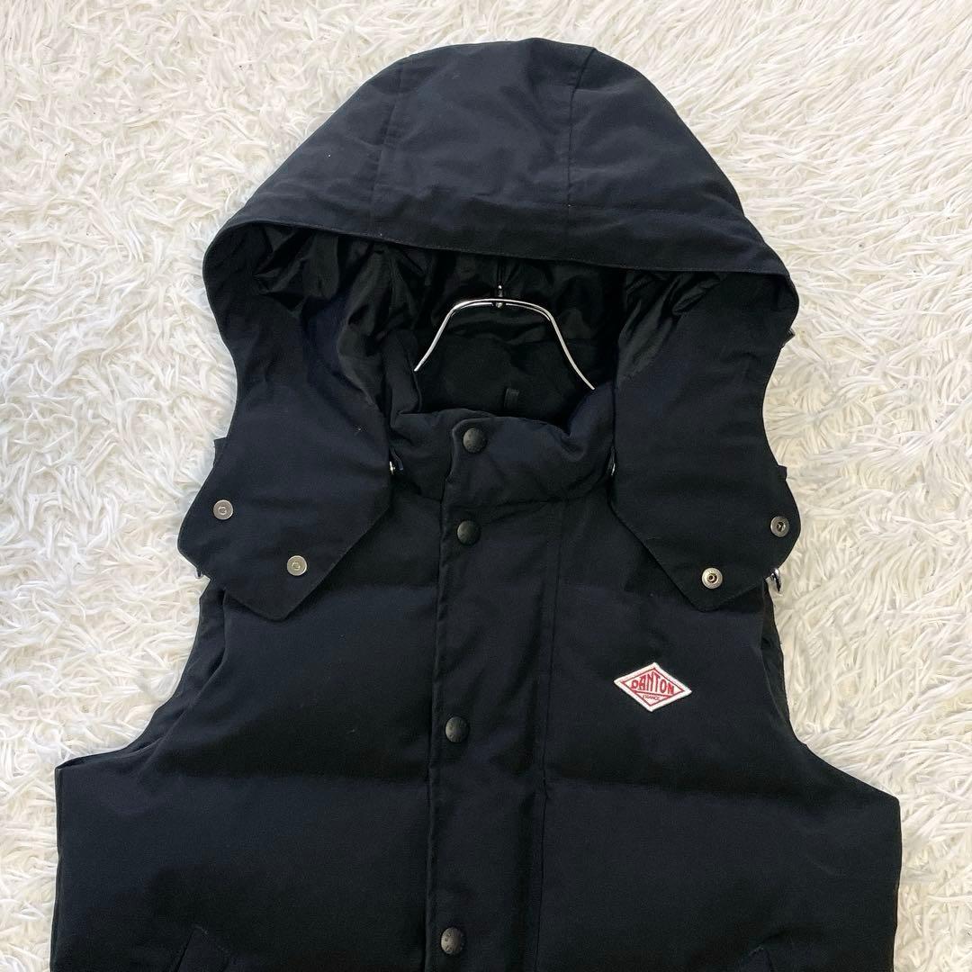 DANTON ダントン ダウンベスト フード ダブルジップ ブラック 36