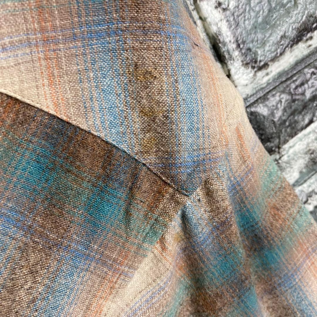 70s ペンドルトン ウエスタンシャツ オンブレチェック ブルーベージュ