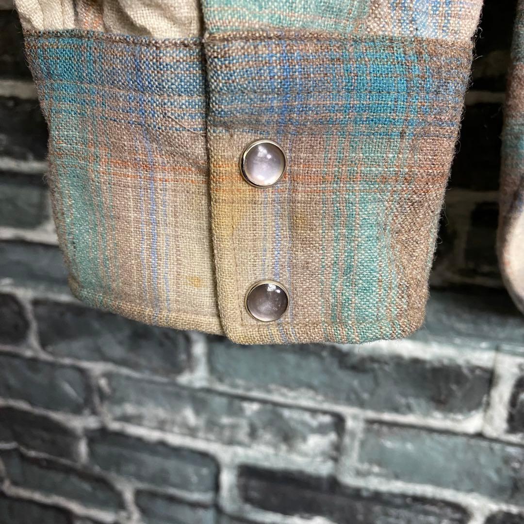 70s ペンドルトン ウエスタンシャツ オンブレチェック ブルーベージュ