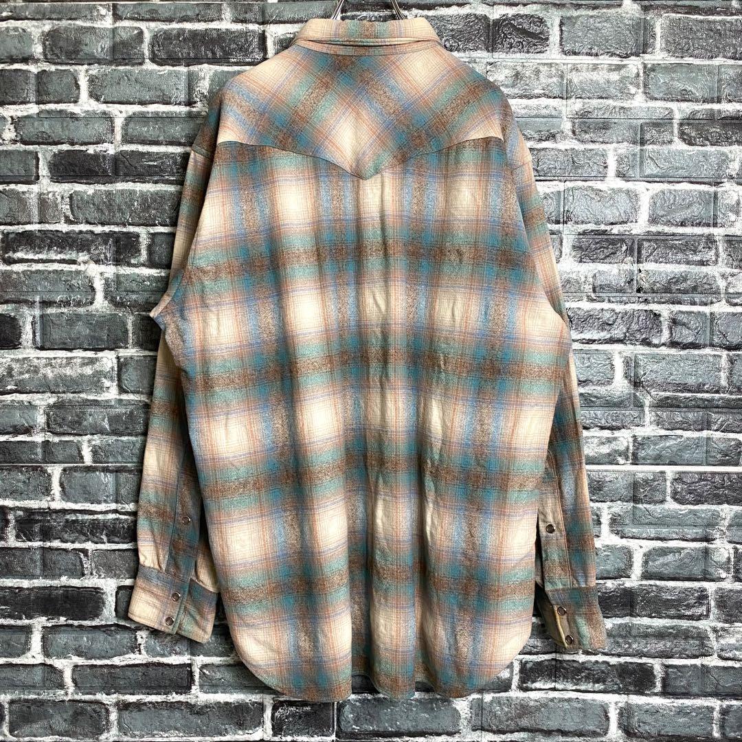 70s ペンドルトン ウエスタンシャツ オンブレチェック ブルーベージュ