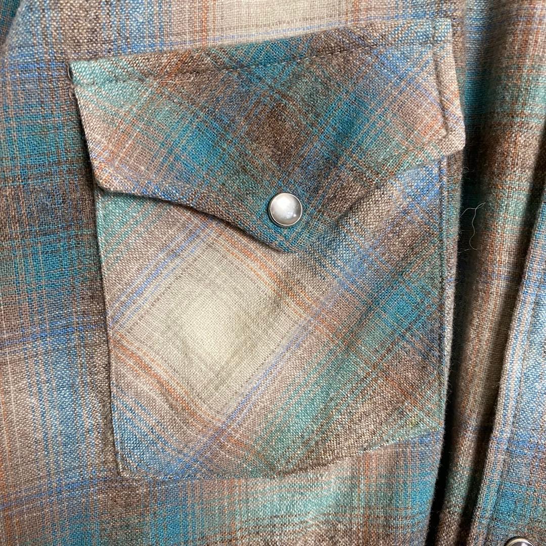 70s ペンドルトン ウエスタンシャツ オンブレチェック ブルーベージュ