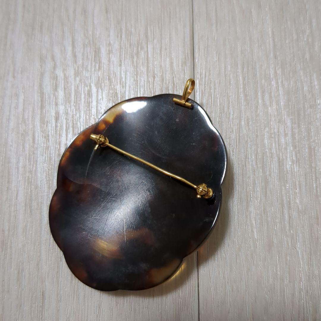 K18　べっ甲　カメオ　ブローチ　 ヴィンテージ