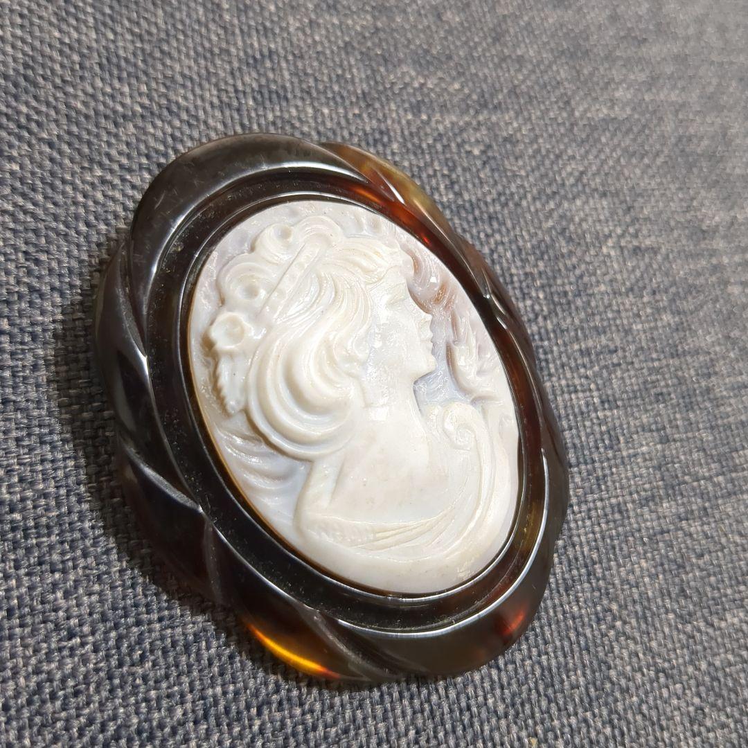 K18　べっ甲　カメオ　ブローチ　 ヴィンテージ