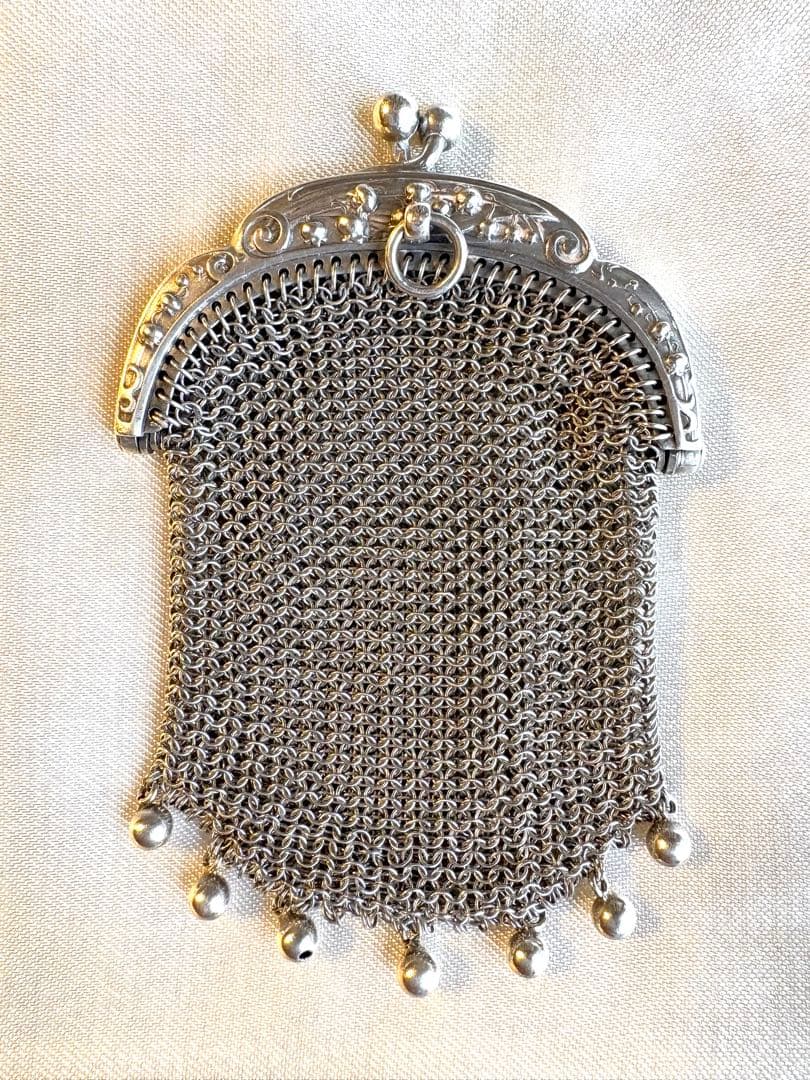 希少極美品　フランスアンティーク　鈴蘭　ミュゲ　パース　純銀　シャトレーン