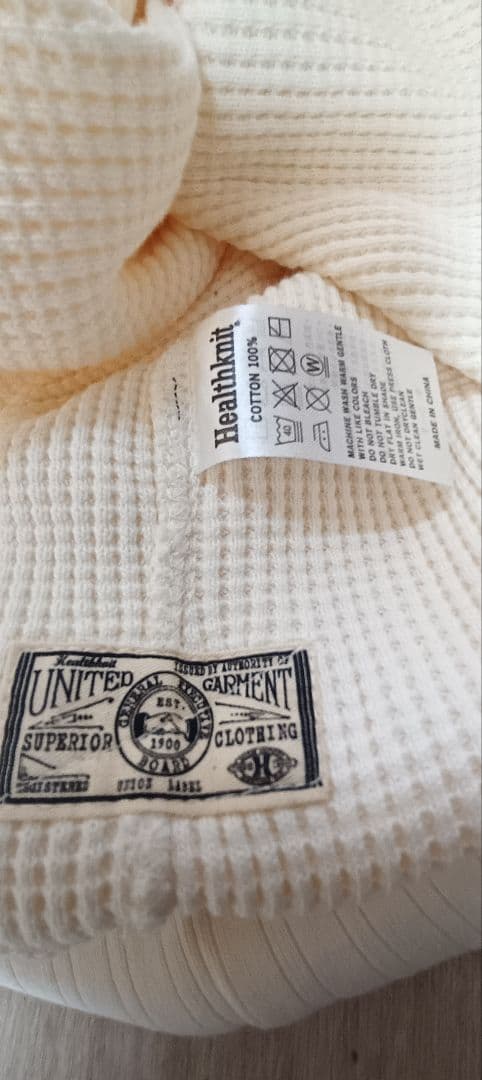 Healthknit ヘルスニット スーパーヘビーワッフル タートルネック 白