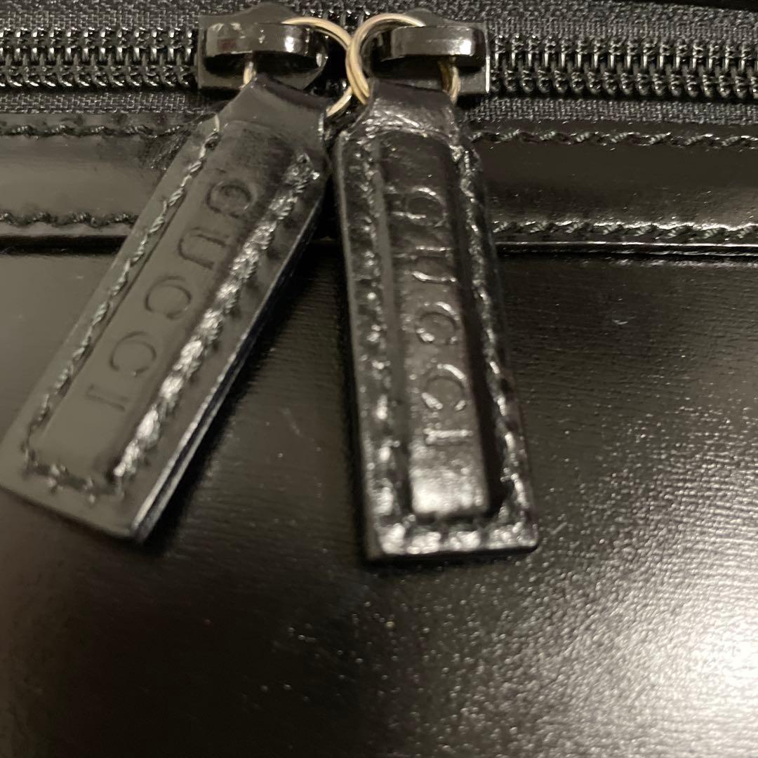 グッチ　バニティ黒レザー バンブーハンドル バッグ