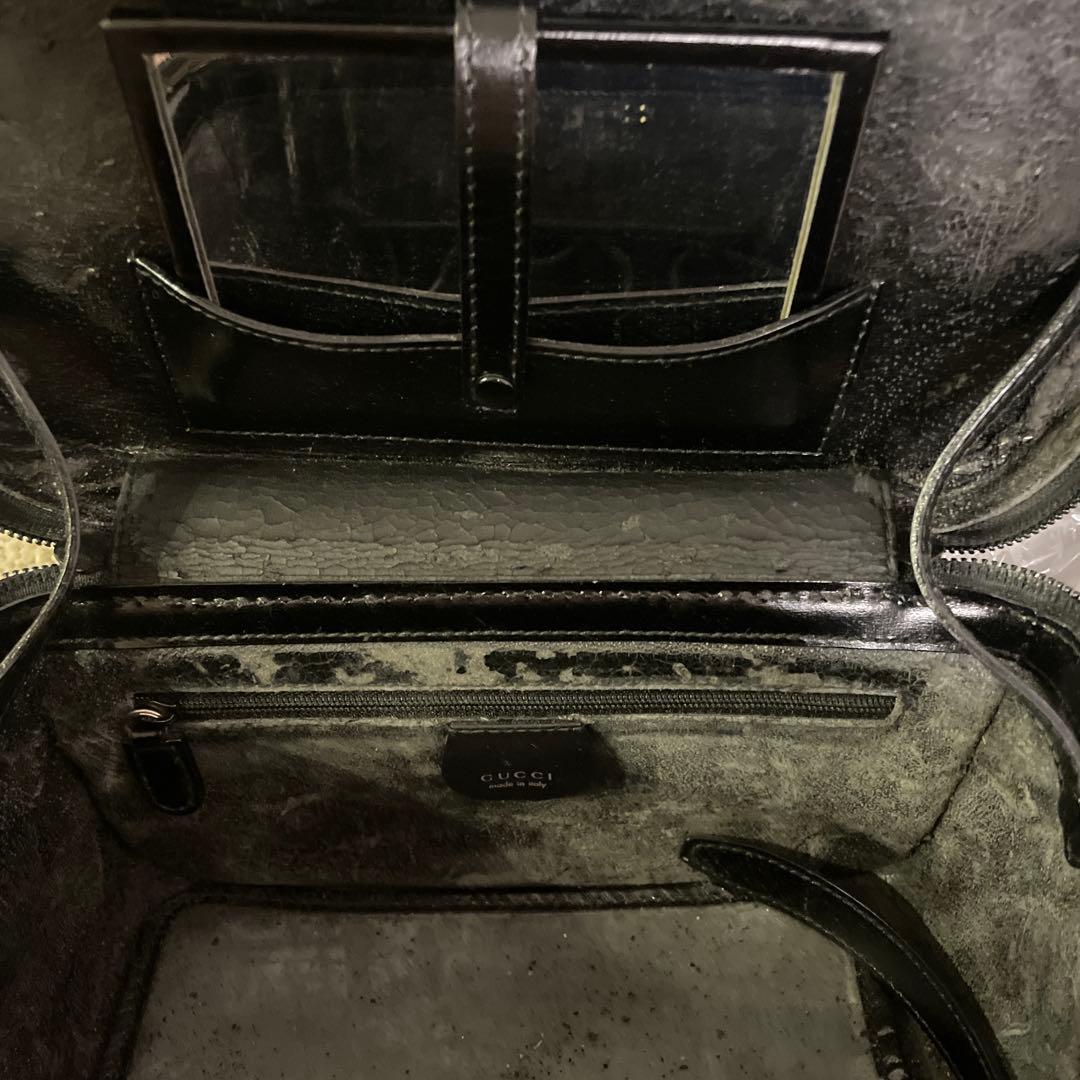 グッチ　バニティ黒レザー バンブーハンドル バッグ