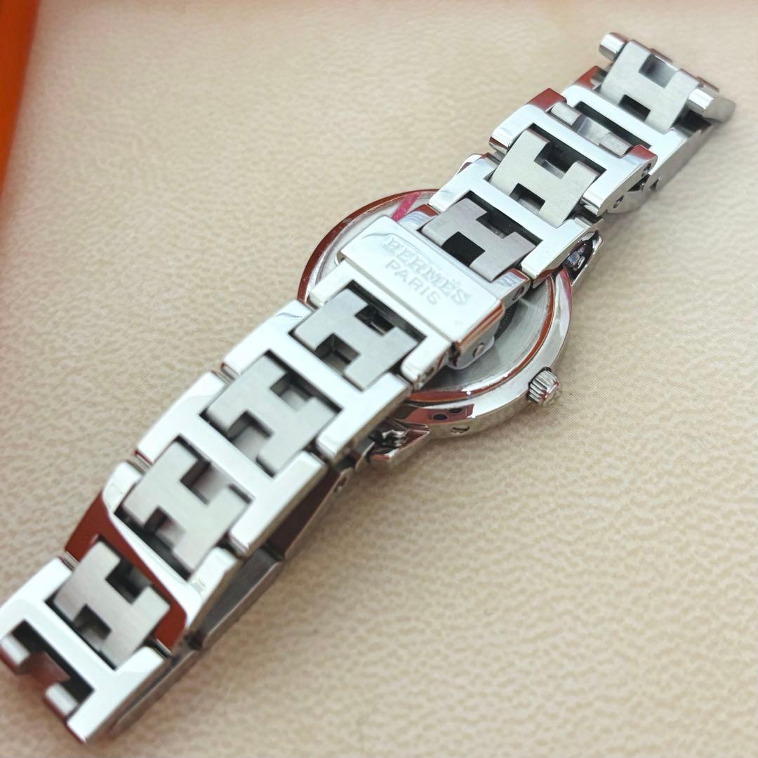 【未使用】HERMES クリッパー 腕時計 シルバー ホワイト 外箱付き